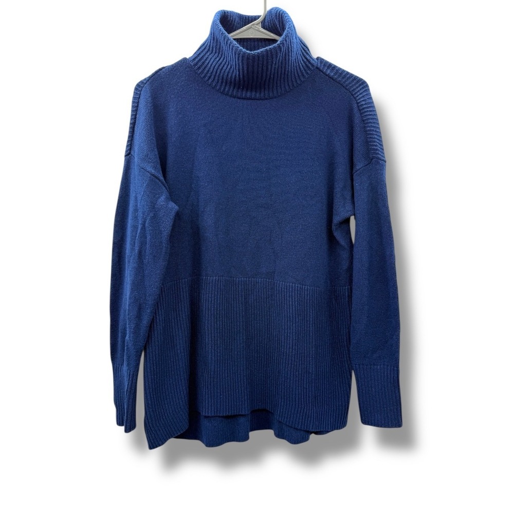 Lou & Grey Blue Turtleneck Sweater Women's Medium Ribbed Knit Cozy Pullover
